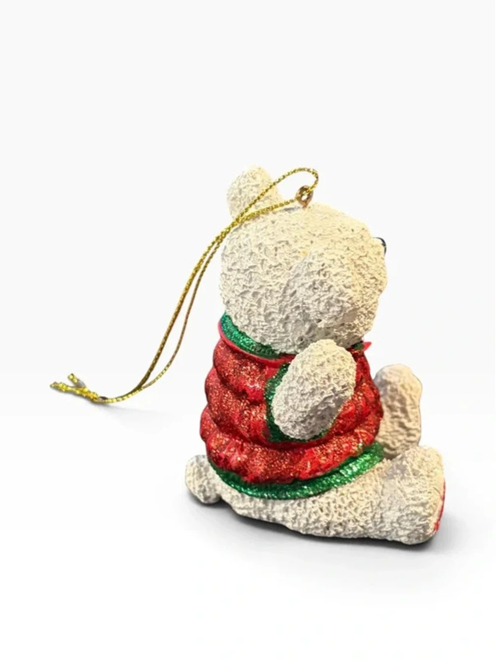 2013 Christmas Teddy Bear Ornament Red Green Glitter Holiday Decor.
